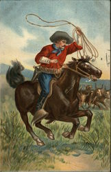 Man with lasso on horse Cowboy Western Postcard Postcard Postcard