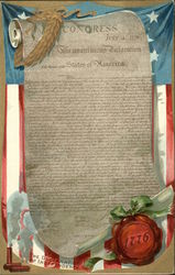 Declaration of Independence on Scroll, Flag Backdrop 4th of July Postcard Postcard Postcard