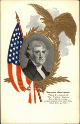 Thomas Jefferson- Portrait with Flag and Gilded Eagle Presidents Postcard Postcard Postcard