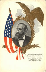 Portrait of Benjamin Harrison with Eagle and Flag Presidents Postcard Postcard Postcard