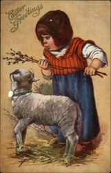 Easter Greetings - Child with Lamb Postcard