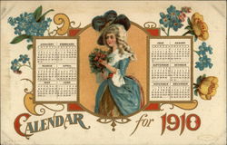 Calendar for 1910 with Woman Carrying Flowers Calendars Postcard Postcard Postcard