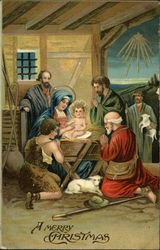 A Merry Christmas - Manger Scene Madonna & Child Postcard Postcard Postcard