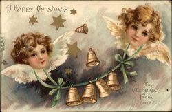 Angels with Wings and Bell Garland Postcard