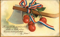 Hatchet with Cherries and Patriotic Ribbon Postcard Postcard Postcard