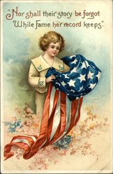 Woman in Sailor Suit with American Flag 4th of July Postcard Postcard Postcard