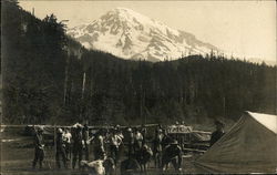 YMCA Campsite by a Snow Covered Mountain Postcard