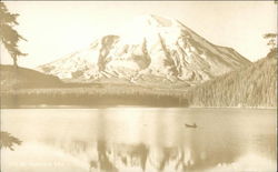 Lake and Boat in front of Mt. St. Helens Postcard