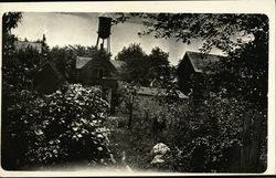 Garden with a Farmhouse and Watertower - AZ or NM Postcard