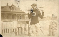 Woman Holding a Tennis Racket Douglas, AZ Postcard Postcard Postcard