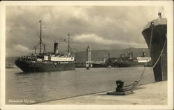 Honolulu Harbor - Matson Line, Dollar Line Postcard