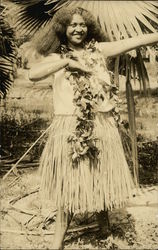 Rare- Hawaiian Woman Wearing Hula Skirt and Lei Postcard Postcard Postcard