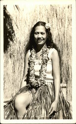 Hula Girl with Grass Skirt and Lei Hawaii Postcard Postcard Postcard