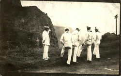 Uniformed sailors on shore, Hawaii Navy Postcard Postcard Postcard