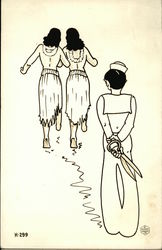 Sailor Following Women in Grass Skirts with Scissors Postcard