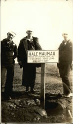 Navy Sailors on top of Halemaumau with Marker Postcard