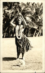 Hula Dancer in Grass Skirt and Lei Hawaii Postcard Postcard Postcard