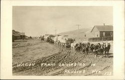 Wagon Train Arriving in Rawlins, Wyo. Wyoming Postcard Postcard Postcard