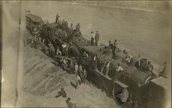 Workers Posing on Crashed Trains 1910 Bozeman, MT Postcard Postcard Postcard