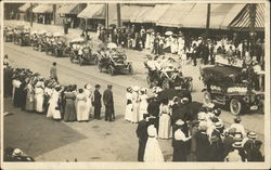 Spectators Watching Parade of Cars Postcard