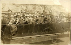 Group of people in an early tour bus Pacific No. 20 Postcard