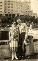 Man and Woman by a Fountain California Couples Postcard Postcard Postcard