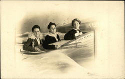 Women Posing in Painted Boat Backdrop Long Beach, CA Postcard Postcard Postcard