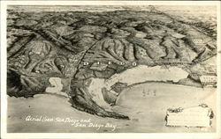 Aerial View of Town and Bay San Diego, CA Postcard Postcard Postcard