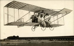 Biplane With Passengers Flying Over Beach Long Beach, CA Postcard Postcard Postcard