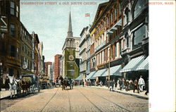 Washington Street & Old South Church Postcard