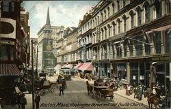 Washington Street and Old South Church Postcard