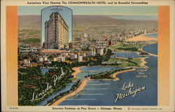 Aeroplane view showing The Commonwealth Hotel and its beautiful surroundings Chicago, IL Postcard Postcard