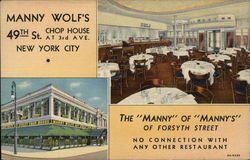 Manny Wolf's Chop House New York, NY Postcard Postcard