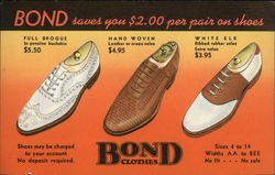 Bond Clothes, Bond Saves you $2.00 Per Pair on Shoes Advertising Postcard Postcard