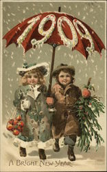 Boy and girl under umbrella, 1909 Children Postcard Postcard