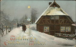 House and People in Snow Postcard