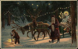 Santa Claus and Reindeer Postcard Postcard