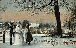 Children making snowman Postcard Postcard