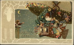 Rare Santa in Airship HTL Santa Claus Postcard Postcard