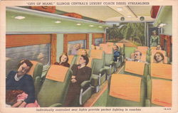 "City of Miami" Illinois Central's Luxury Coach Diesel Streamliner Postcard