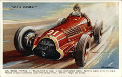 Alfa Romeo - Formula I. - Manufactured in Italy. 2 Stage Supercharged Engine Postcard