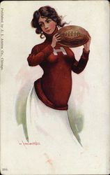 Harvard University College Girl with Football College Girls Postcard Postcard Postcard