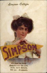 Rare Simspon College Girl Indianola, IA College Girls Postcard Postcard Postcard