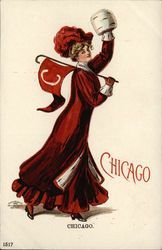 University of Chicago Girl with Flag College Girls Postcard Postcard Postcard