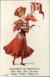 University of Minnesota College Girl Postcard