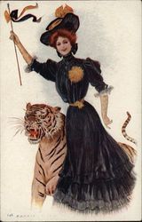 Princeton University College Girl and Tiger Mascot Postcard