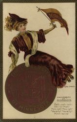 University of Minnesota College Girl and School Seal Postcard