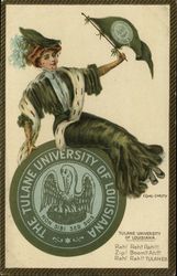 Tulane University of Louisiana College Girl and School Seal Postcard