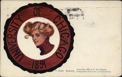 University of Chicago College Girl and School Emblem Postcard