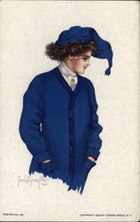 College Girl in Blue Sweater and Cap College Girls Postcard Postcard Postcard